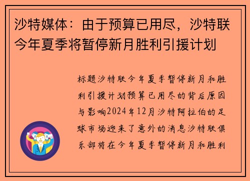 沙特媒体：由于预算已用尽，沙特联今年夏季将暂停新月胜利引援计划