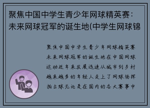 聚焦中国中学生青少年网球精英赛：未来网球冠军的诞生地(中学生网球锦标赛)