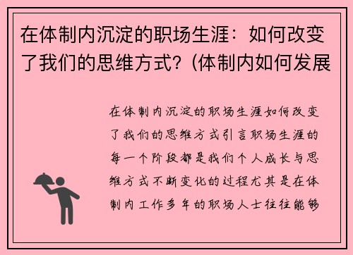 在体制内沉淀的职场生涯：如何改变了我们的思维方式？(体制内如何发展)