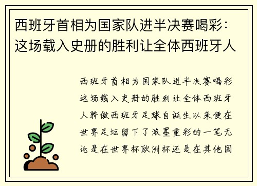 西班牙首相为国家队进半决赛喝彩：这场载入史册的胜利让全体西班牙人骄傲